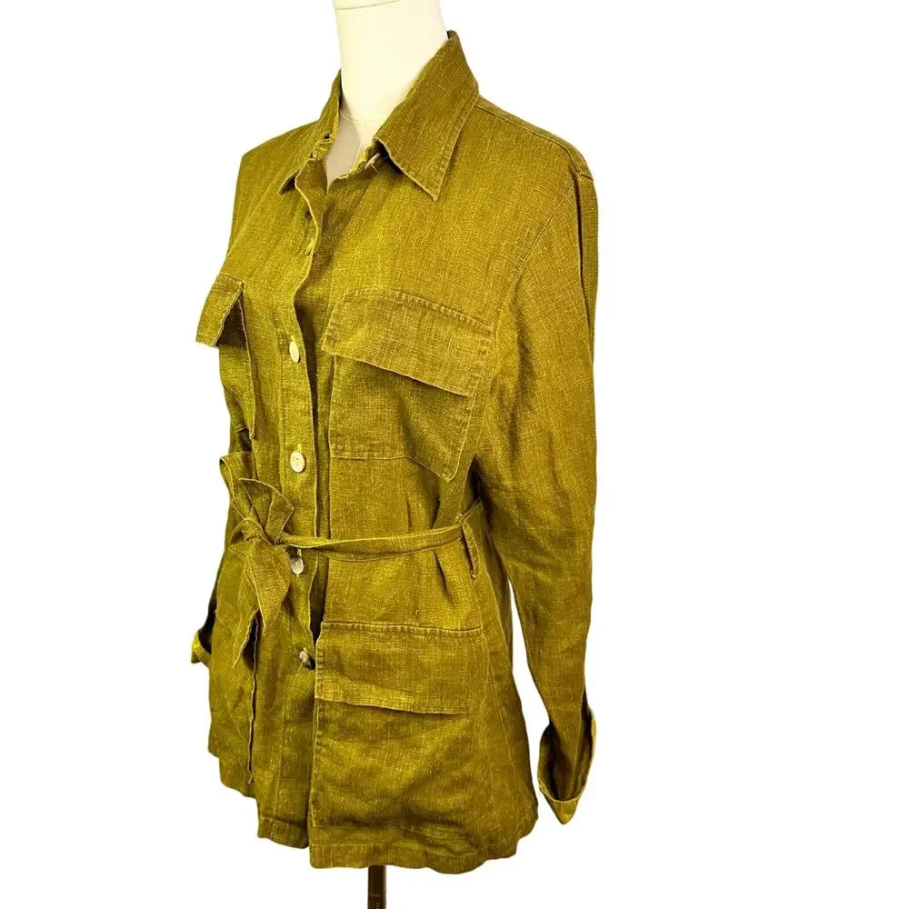 Nolt Milano Womens Jacket safari utility coat Linen  Size green color - Picture 2 of 8